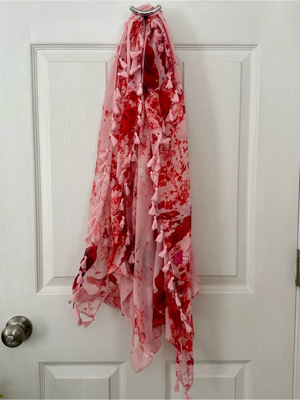 Peter Som Dream Floral Pink Red Blush Tassel Scarf Sarong Wrap One Size